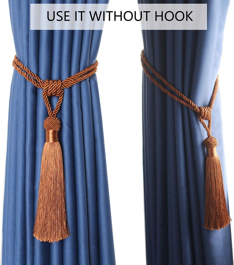 Curtain Tiebacks Handmade Braided Rope, Hand-Woven Ties Home Decorative Tassels Holdbacks(Light Coffee,4pcs) - Image 2