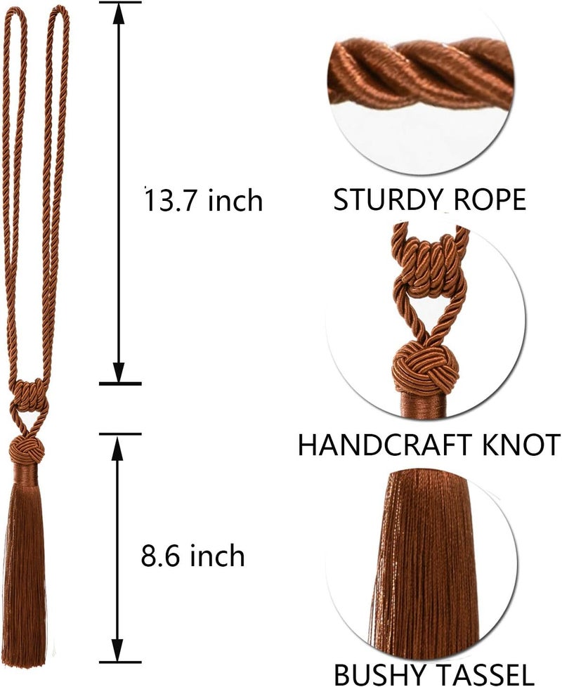 Curtain Tiebacks Handmade Braided Rope, Hand-Woven Ties Home Decorative Tassels Holdbacks(Light Coffee,4pcs) - Image 3