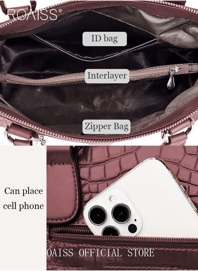 roaiss Leather Women Shoulder Bag Women's Handbag Elegant Patent Leather Bag Waterproof Handbag Shoulder Bag Fashion Crocodile Pattern Women Large Capacity Bag  - Image 2