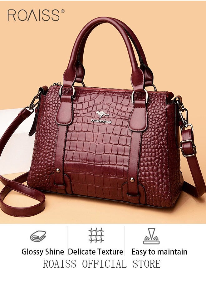 roaiss Leather Women Shoulder Bag Women's Handbag Elegant Patent Leather Bag Waterproof Handbag Shoulder Bag Fashion Crocodile Pattern Women Large Capacity Bag  - Image 3