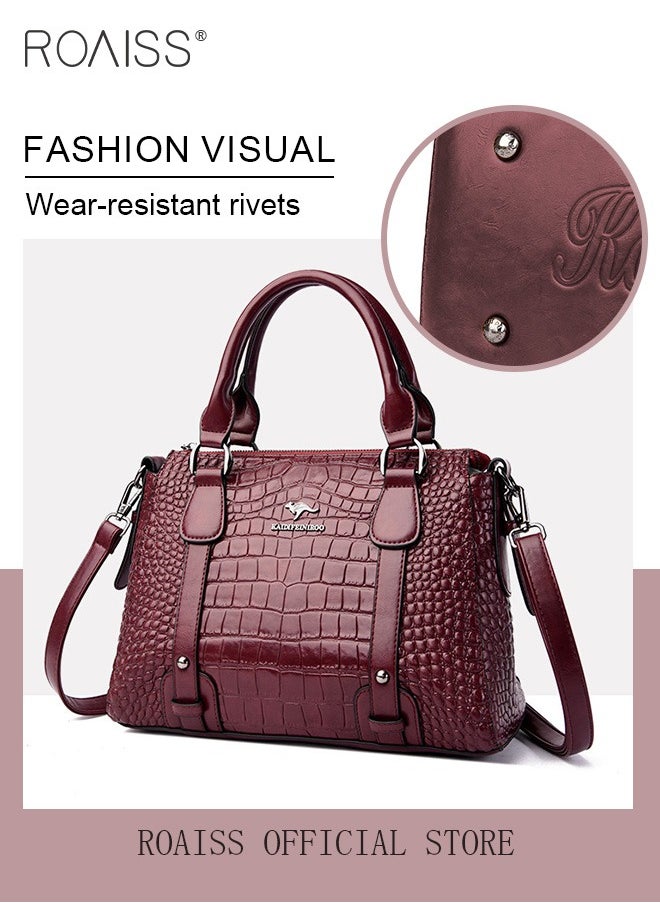 roaiss Leather Women Shoulder Bag Women's Handbag Elegant Patent Leather Bag Waterproof Handbag Shoulder Bag Fashion Crocodile Pattern Women Large Capacity Bag  - Image 5