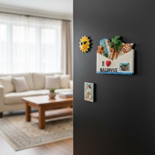 Krisah Maldives 3D Resin Fridge Magnet, I Love Maldives Travel Souvenir with Palm Tree, Beach Hut, Starfish, and Clownfish Design, 7.3 x 6 cm - Image 2