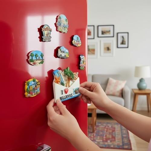 Krisah Maldives 3D Resin Fridge Magnet, I Love Maldives Travel Souvenir with Palm Tree, Beach Hut, Starfish, and Clownfish Design, 7.3 x 6 cm - Image 5