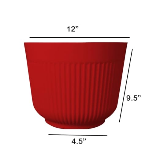 IMAGINEA 12 Inch Plastic Flower Pots for Plants | Pack of 6 | Indoor & Outdoor Garden Pots with Drainage | Durable, Lightweight, and Stylish Stackable Planters (Red) - Image 2