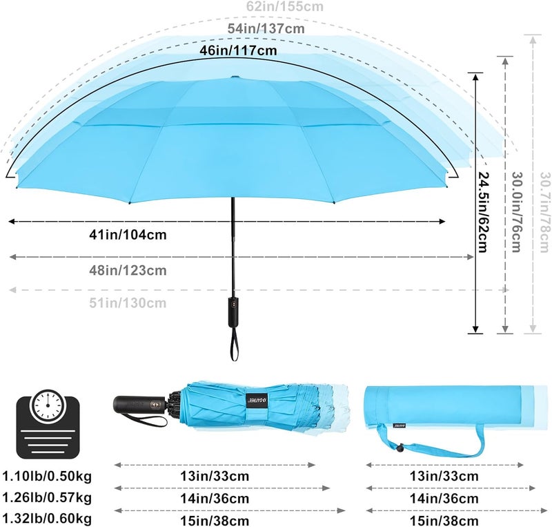 مظلة جولف كبيرة ومدمجة من G4Free بمقاس 42/46/54/62 بوصة، مقاومة للرياح، ذات 10 أضلاع، مظلة سفر عكسية للمطر، مزدوجة القبة، مهواة، ذات فتح وإغلاق تلقائي - Image 2
