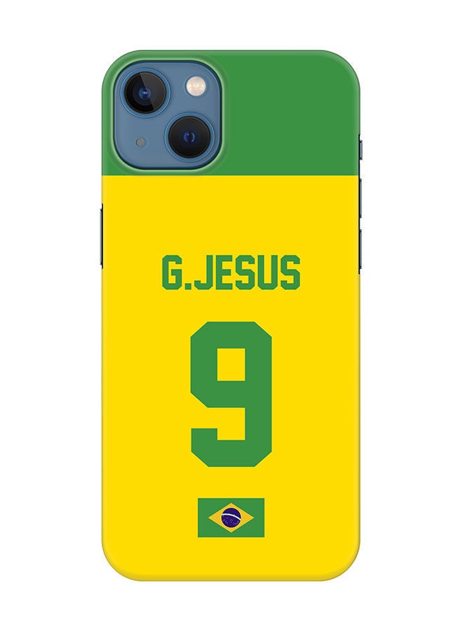 Stylizedd Slim Cover for Apple iPhone 13 Case Snap Classic Series Mobile Cover Hard PC Shield Matte Finish Print -Brazil-Player-G.Jesus - Image 1