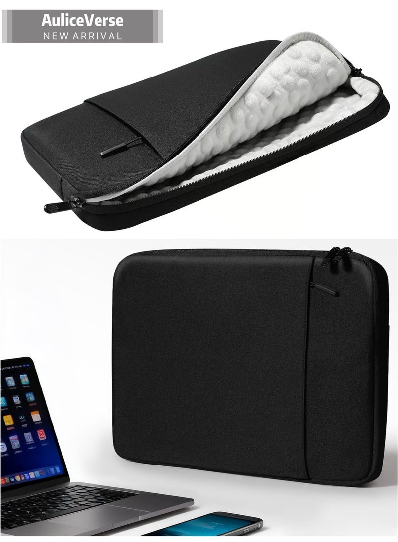 AuliceVerse Black 13.3-Inch Laptop Sleeve (Fits 14-14.2 Inch Laptops) - Double-Layer Storage, 6-Side Airbag Shockproof, Water-Resistant 600D Oxford Fabric, Custom-Fit for MacBook/iPad (Lightweight Travel Design) - Image 1