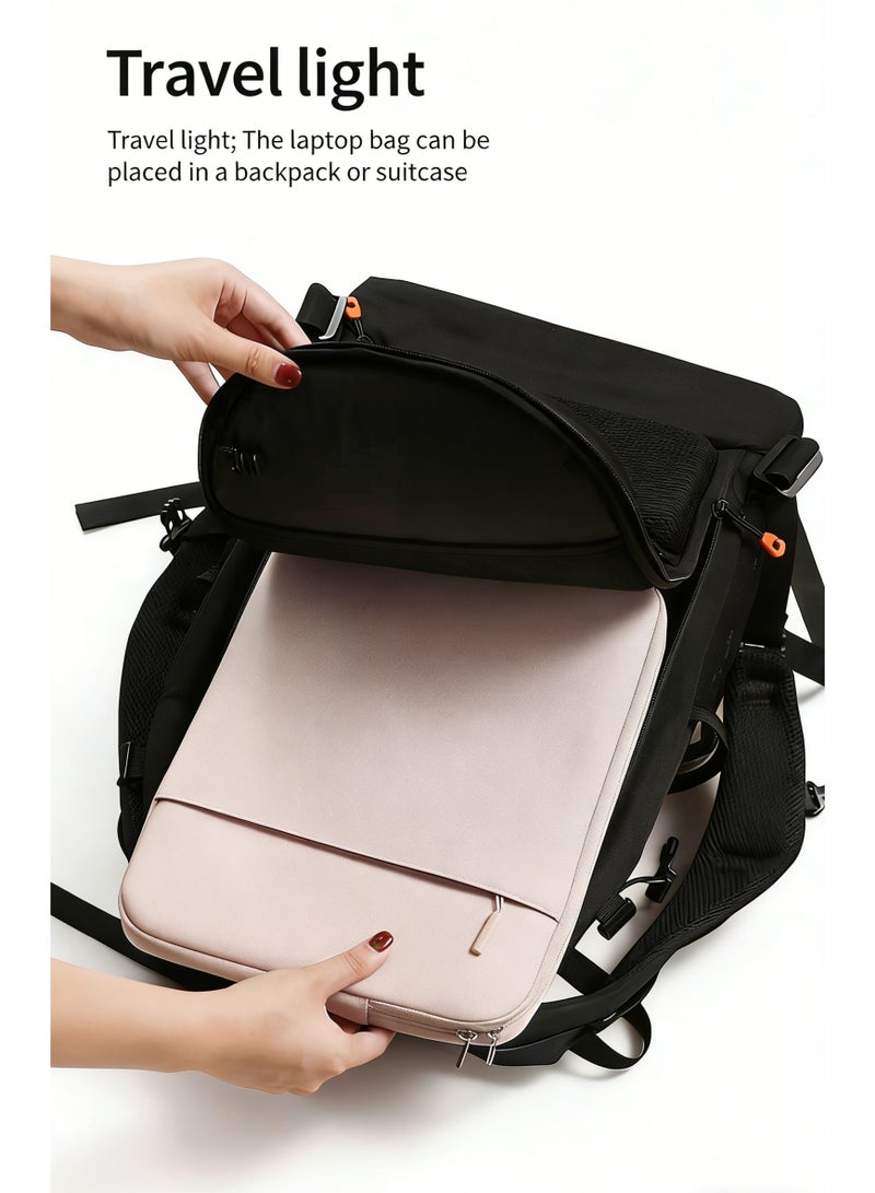 AuliceVerse Black 13.3-Inch Laptop Sleeve (Fits 14-14.2 Inch Laptops) - Double-Layer Storage, 6-Side Airbag Shockproof, Water-Resistant 600D Oxford Fabric, Custom-Fit for MacBook/iPad (Lightweight Travel Design) - Image 3