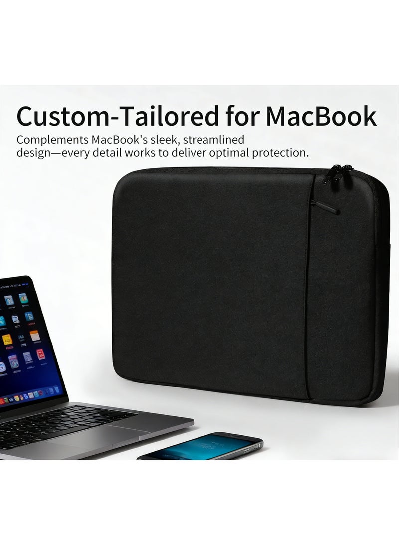 AuliceVerse Black 13.3-Inch Laptop Sleeve (Fits 14-14.2 Inch Laptops) - Double-Layer Storage, 6-Side Airbag Shockproof, Water-Resistant 600D Oxford Fabric, Custom-Fit for MacBook/iPad (Lightweight Travel Design) - Image 5