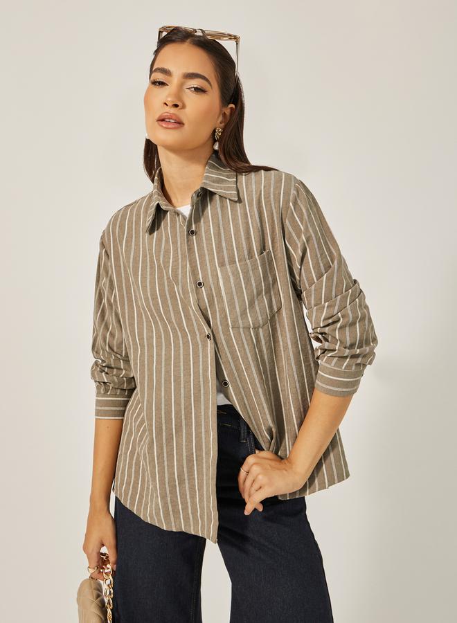 Styli Oversized Striped Collared Shirt - Image 2