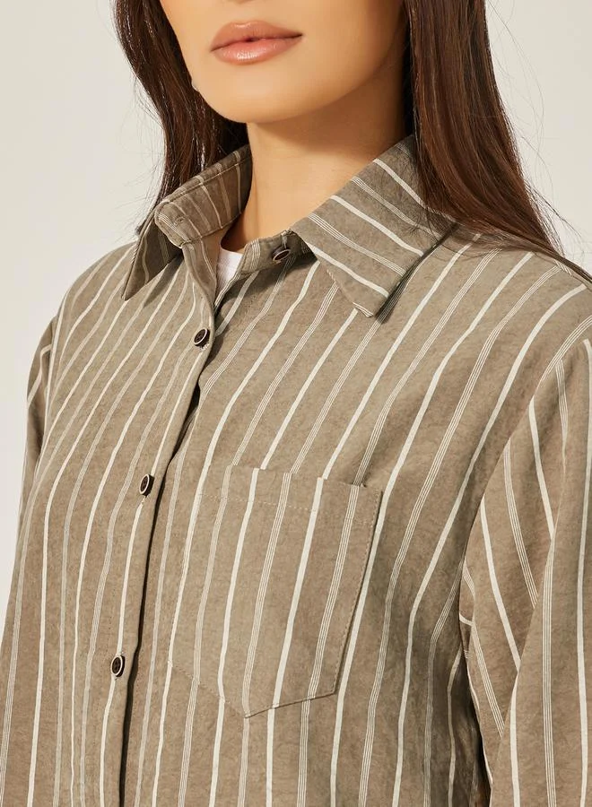 Styli Oversized Striped Collared Shirt