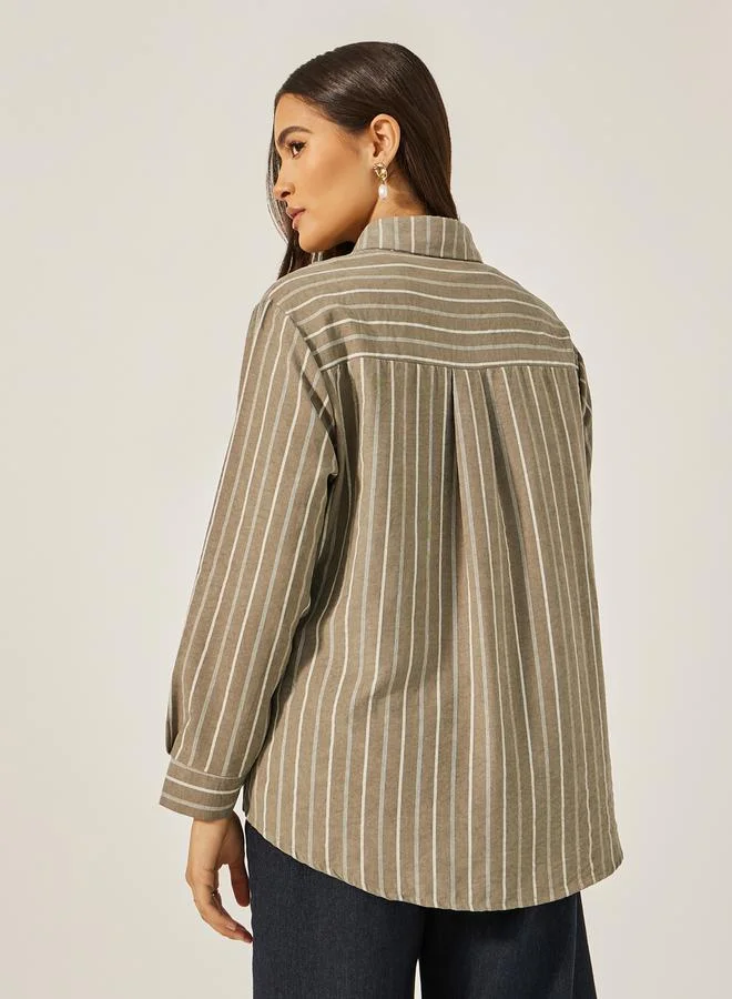 Styli Oversized Striped Collared Shirt