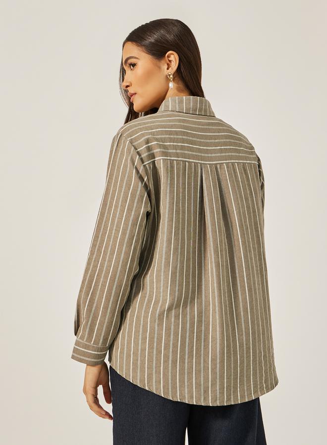 Styli Oversized Striped Collared Shirt - Image 5