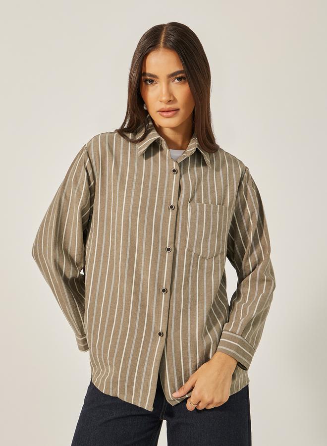 Styli Oversized Striped Collared Shirt - Image 3