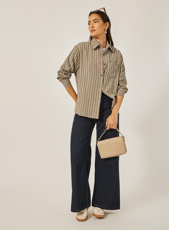 Styli Oversized Striped Collared Shirt - Image 1