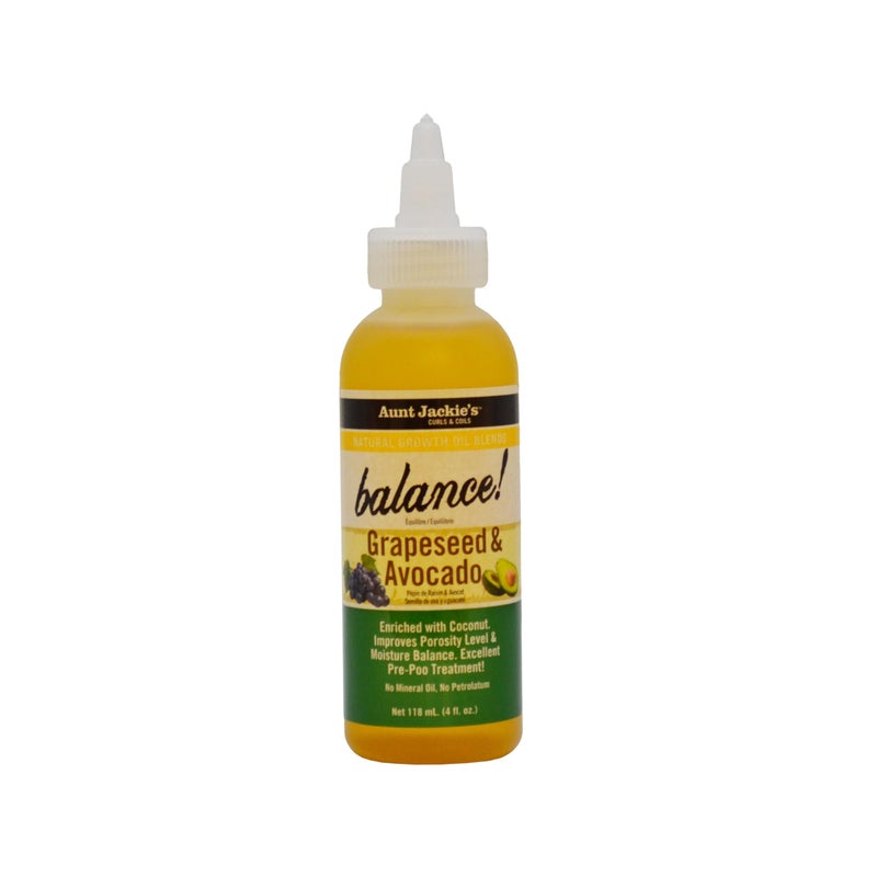Aunt Jackie's Natural Growth Oil Blends Balance - Grapeseed and Avocado, Pre-Shampoo Treatment, Improves Porosity and Moisture Balance, 4 oz - Image 1