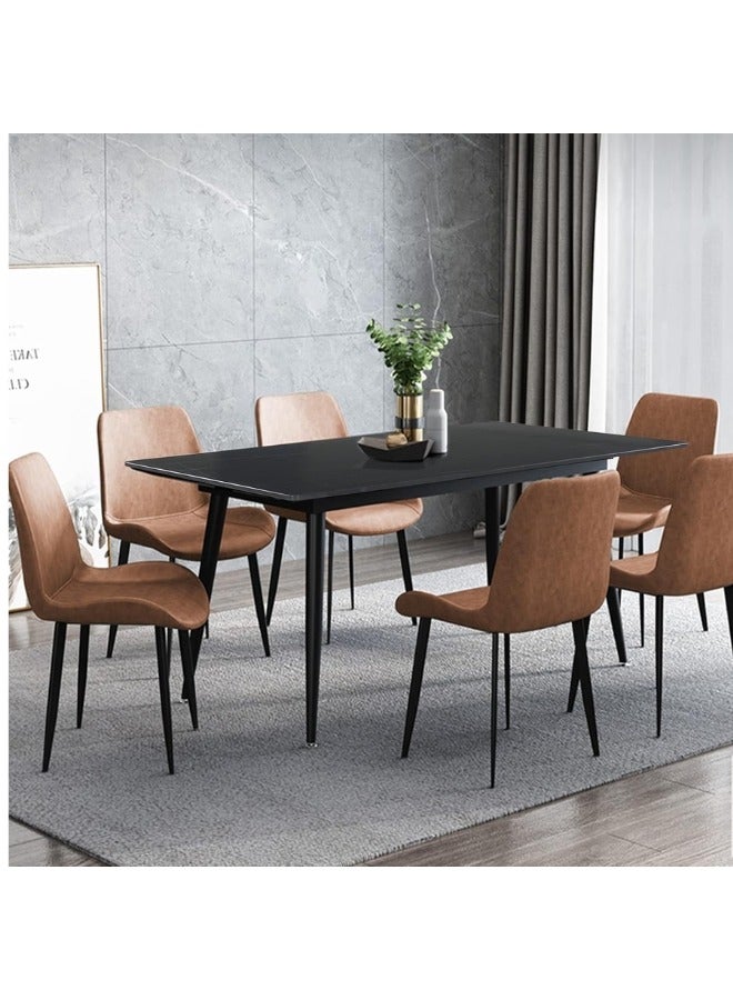 ALWASIT HOME Dining Table Set 6 Seater with Black Rectangular Marble Top Finish and Steel Legs, Brown PVC Leather Dining Chairs, Modern Dining Table Set for Dining Room and Living Space - Image 1