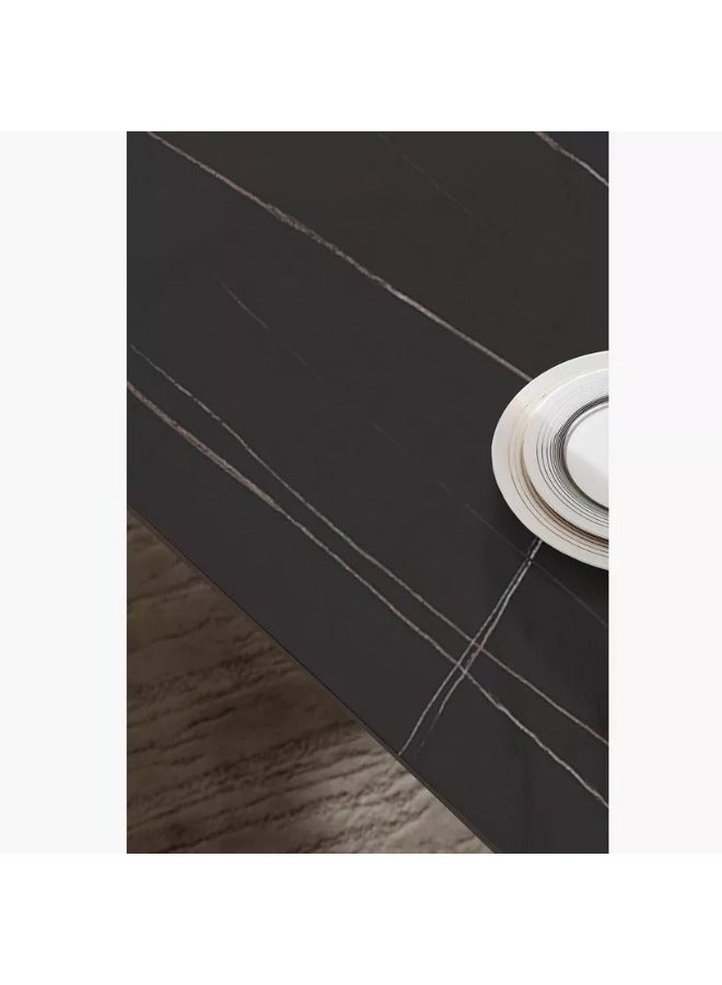 ALWASIT HOME Dining Table Set 6 Seater with Black Rectangular Marble Top Finish and Steel Legs, Brown PVC Leather Dining Chairs, Modern Dining Table Set for Dining Room and Living Space - Image 3