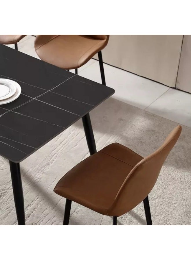 ALWASIT HOME Dining Table Set 6 Seater with Black Rectangular Marble Top Finish and Steel Legs, Brown PVC Leather Dining Chairs, Modern Dining Table Set for Dining Room and Living Space - Image 4