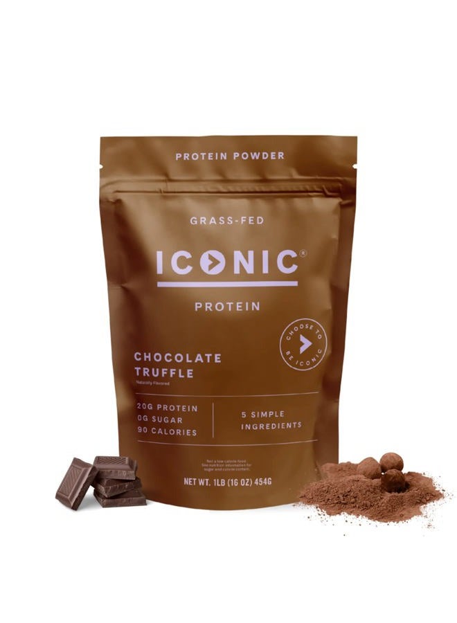 Iconic Protein Powder, Chocolate Truffle - Sugar Free, Low Carb Protein Powder - Lactose Free, Gluten Free, Non-GMO - 20g Grass Fed Whey & Casein Protein - Keto Friendly, 1 lb. Pouch (17 Servings) - Image 1