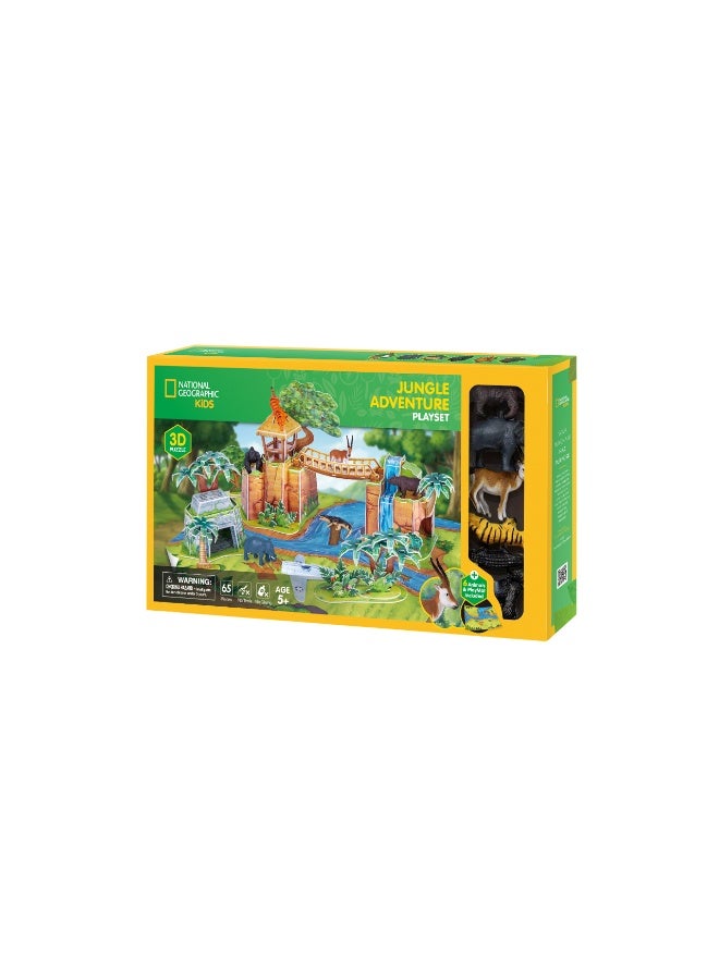 CubicFun Kids 3D Puzzle Jungle Adventure Playset 65-pieces with 6 Animal Figures & Playmat| No-Glue or Scissors Needed! | Building Kit | Puzzle for Kids | Challenging Puzzle | Arts & Crafts | Perfect for Stress Reliever and Puzzle Lovers - Image 1