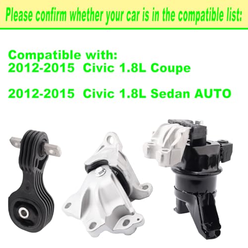 SHICHU Engine Motor Mount Compatible with 2012-2015 Civic 1.8L Coupe/Sedan Replacement for A65048 A65021 A65087 Set of 3 - Image 2