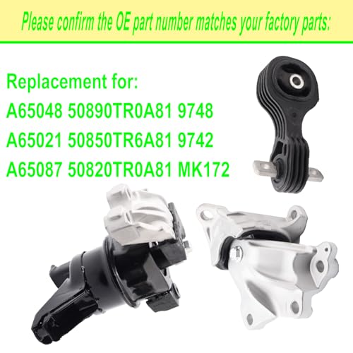 SHICHU Engine Motor Mount Compatible with 2012-2015 Civic 1.8L Coupe/Sedan Replacement for A65048 A65021 A65087 Set of 3 - Image 3