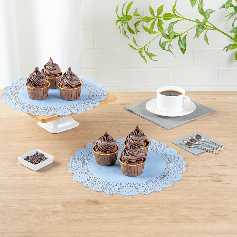 Restaurantware Pastry Tek 12 x 12 Inch Paper Lace Doilies, 100 Disposable Table Doilies - Elegant Lace Finish, Long Lasting, SkyBlue Paper Doily, for Pastries, Cupcakes, Desserts - Restaurantware - Image 3