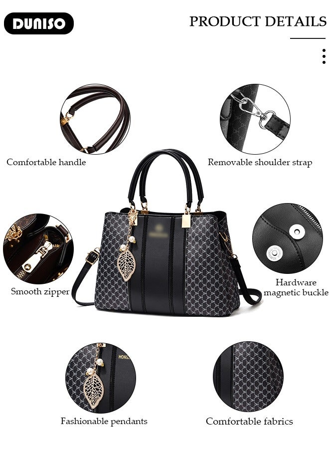 DUNISO Crossbody Purses And Handbags For Women,Large Capacity Pu Leather Tote With Top Handle, Printed And Color Matching Satchel With Zipper,Shoulder Bags For Travel And Daily Life  - Image 2