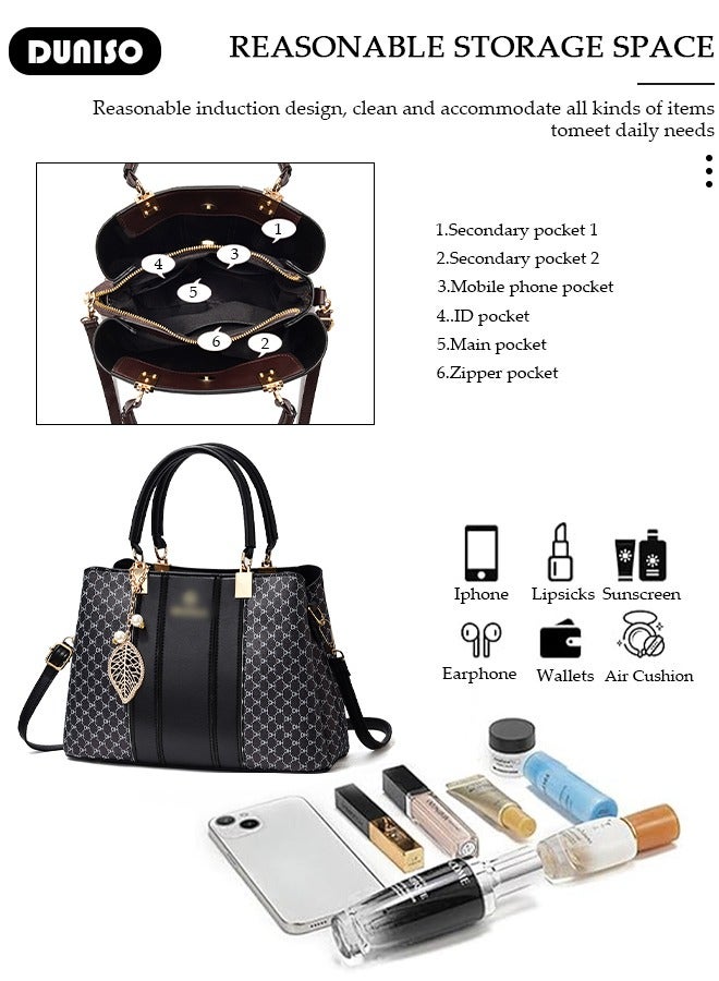 DUNISO Crossbody Purses And Handbags For Women,Large Capacity Pu Leather Tote With Top Handle, Printed And Color Matching Satchel With Zipper,Shoulder Bags For Travel And Daily Life  - Image 3