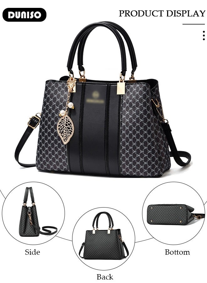 DUNISO Crossbody Purses And Handbags For Women,Large Capacity Pu Leather Tote With Top Handle, Printed And Color Matching Satchel With Zipper,Shoulder Bags For Travel And Daily Life  - Image 5