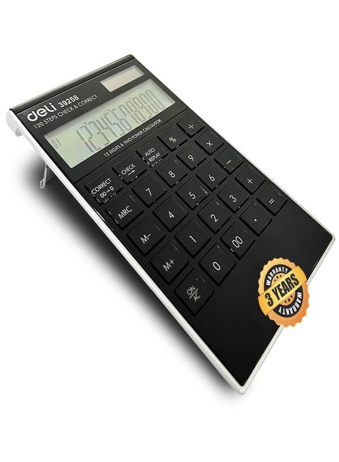 Deli W39258 12 Digit Big Size Financial Calculator with 120 Steps Check and Auto Correct Option | 3 Years Warranty Black - Image 1