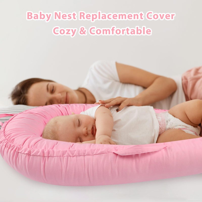 Hooyax Baby Lounger Cover Only, 100% Cotton Newborn Nest Cover, Soft Portable Baby Nest Replacement Cover for Boys Girls, Breathable Infant Lounger Covers, Baby Essential (Pink) - Image 4