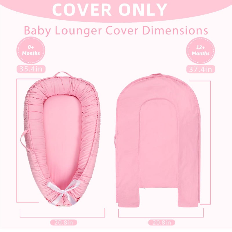 Hooyax Baby Lounger Cover Only, 100% Cotton Newborn Nest Cover, Soft Portable Baby Nest Replacement Cover for Boys Girls, Breathable Infant Lounger Covers, Baby Essential (Pink) - Image 2