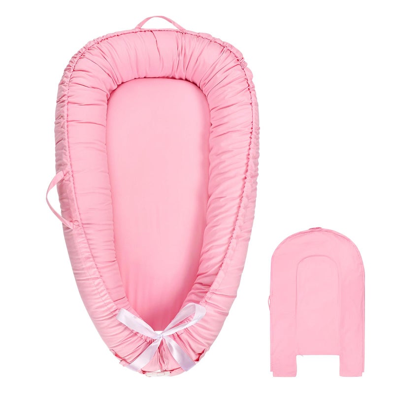 Hooyax Baby Lounger Cover Only, 100% Cotton Newborn Nest Cover, Soft Portable Baby Nest Replacement Cover for Boys Girls, Breathable Infant Lounger Covers, Baby Essential (Pink) - Image 1
