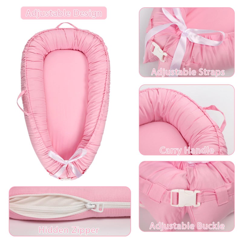 Hooyax Baby Lounger Cover Only, 100% Cotton Newborn Nest Cover, Soft Portable Baby Nest Replacement Cover for Boys Girls, Breathable Infant Lounger Covers, Baby Essential (Pink) - Image 3