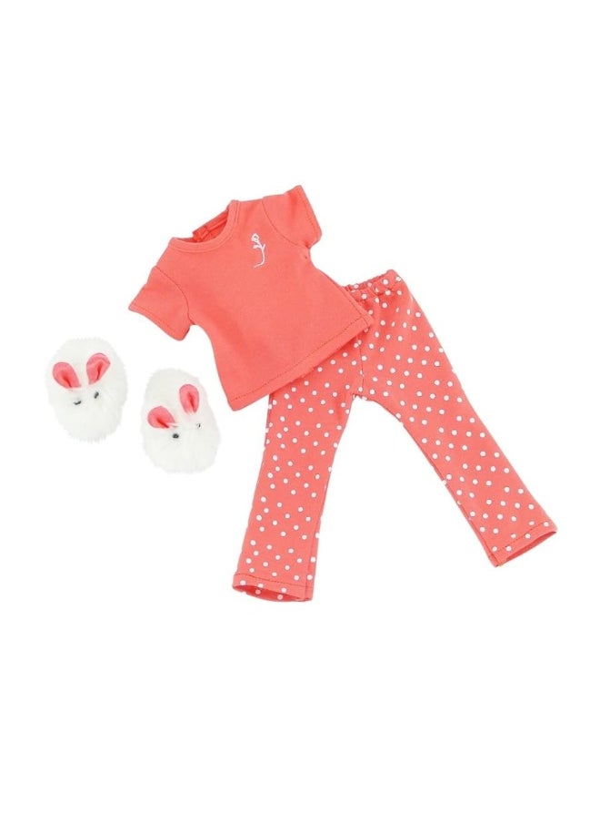 Emily Rose - Emily Rose 14 Inch Doll Clothes & Accessories | 2 PC 14" Doll Coral Pajamas PJs with Fluffy Easter Bunny Slippers! | Gift Boxed! - Image 1