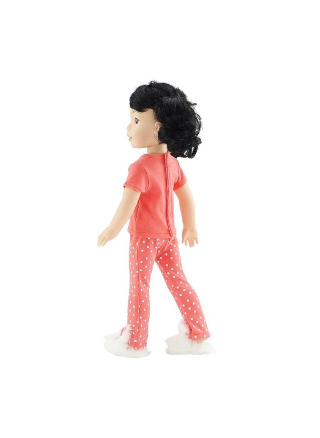 Emily Rose - Emily Rose 14 Inch Doll Clothes & Accessories | 2 PC 14" Doll Coral Pajamas PJs with Fluffy Easter Bunny Slippers! | Gift Boxed! - Image 1