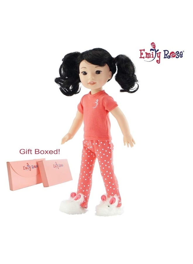 Emily Rose - Emily Rose 14 Inch Doll Clothes & Accessories | 2 PC 14" Doll Coral Pajamas PJs with Fluffy Easter Bunny Slippers! | Gift Boxed! - Image 1