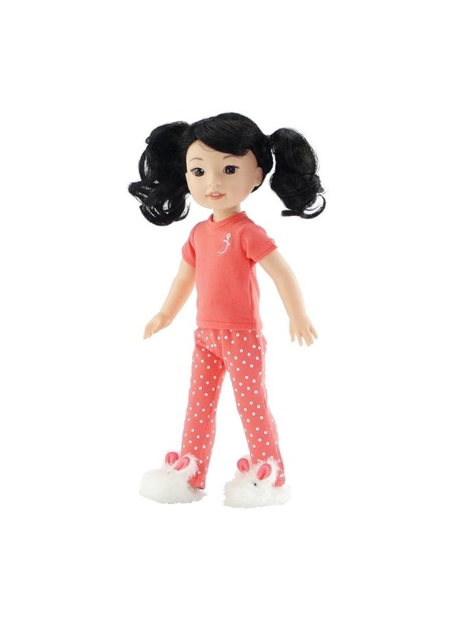 Emily Rose - Emily Rose 14 Inch Doll Clothes & Accessories | 2 PC 14" Doll Coral Pajamas PJs with Fluffy Easter Bunny Slippers! | Gift Boxed! - Image 1