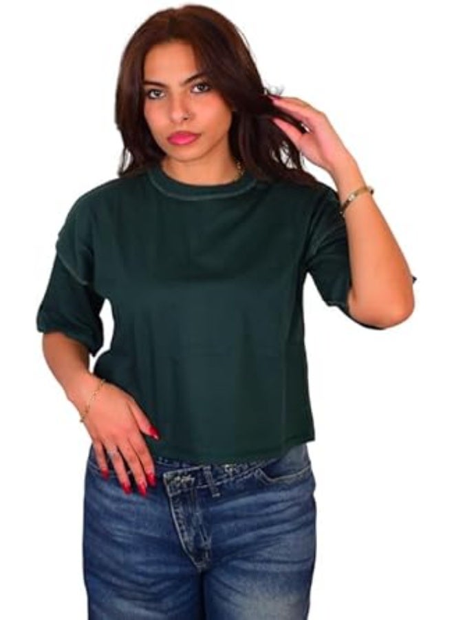 Mosca Women's Wear Cotton Crop Top, Half Sleeve - Image 3