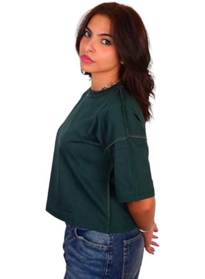 Mosca Women's Wear Cotton Crop Top, Half Sleeve - Image 2