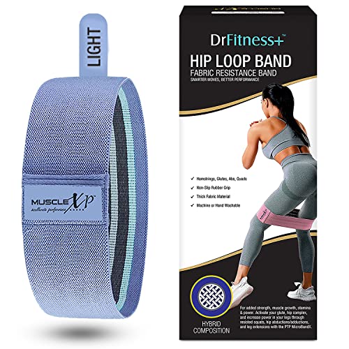 MuscleXP DrFitness+ Hip Loop Fabric Resistance Band for Women & Men, Hip Loop Band, for Added Strength, Muscle Growth, Exercise Usable in - Home & Gym, Blue (Light) 17-Inches - Image 1