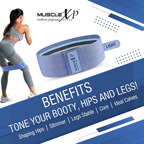 MuscleXP DrFitness+ Hip Loop Fabric Resistance Band for Women & Men, Hip Loop Band, for Added Strength, Muscle Growth, Exercise Usable in - Home & Gym, Blue (Light) 17-Inches - Image 5