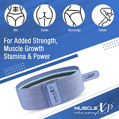 MuscleXP DrFitness+ Hip Loop Fabric Resistance Band for Women & Men, Hip Loop Band, for Added Strength, Muscle Growth, Exercise Usable in - Home & Gym, Blue (Light) 17-Inches - Image 4