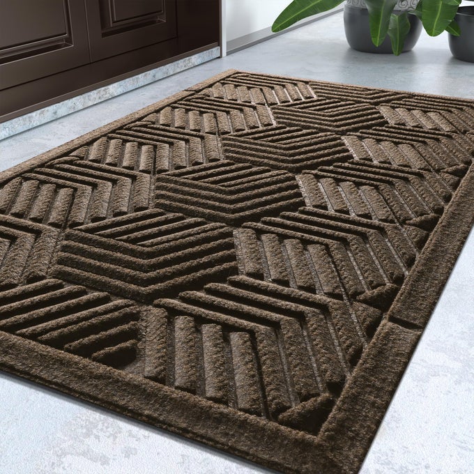 FRONT ENTRANCE DOOR MAT ALLSEASON HEAVY DUTY OUTDOOR INDOOR ENTRYWAY FLOOR MAT STURDY NATURAL RUBBER NON SLIP RESIST DIRT WATER ABSORPTION EASY CLEAN 295X17 INCH BEIGE BROWN