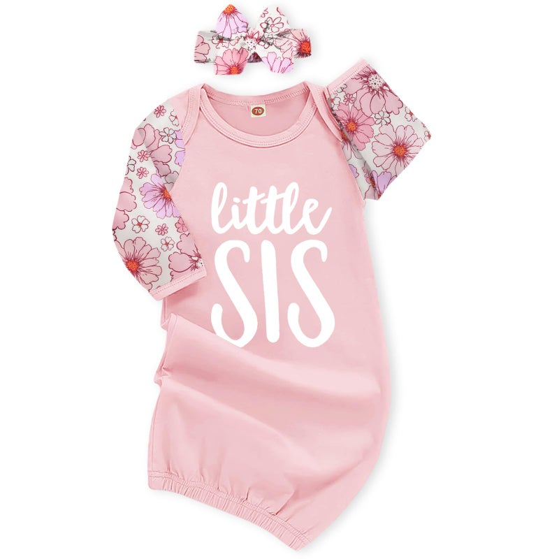 AMAWMW Newborn Baby Girl Floral Sleeper Gowns Little Sister Nightgown Outfit Baby Girl Shower Gifts Stuff Essential Item - Image 1