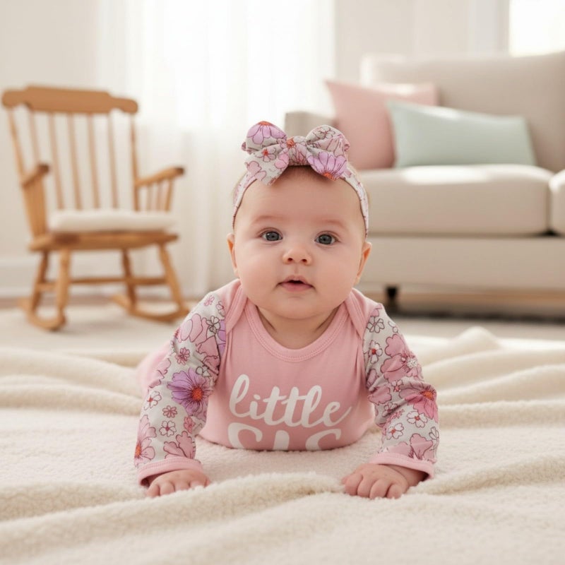 AMAWMW Newborn Baby Girl Floral Sleeper Gowns Little Sister Nightgown Outfit Baby Girl Shower Gifts Stuff Essential Item - Image 4