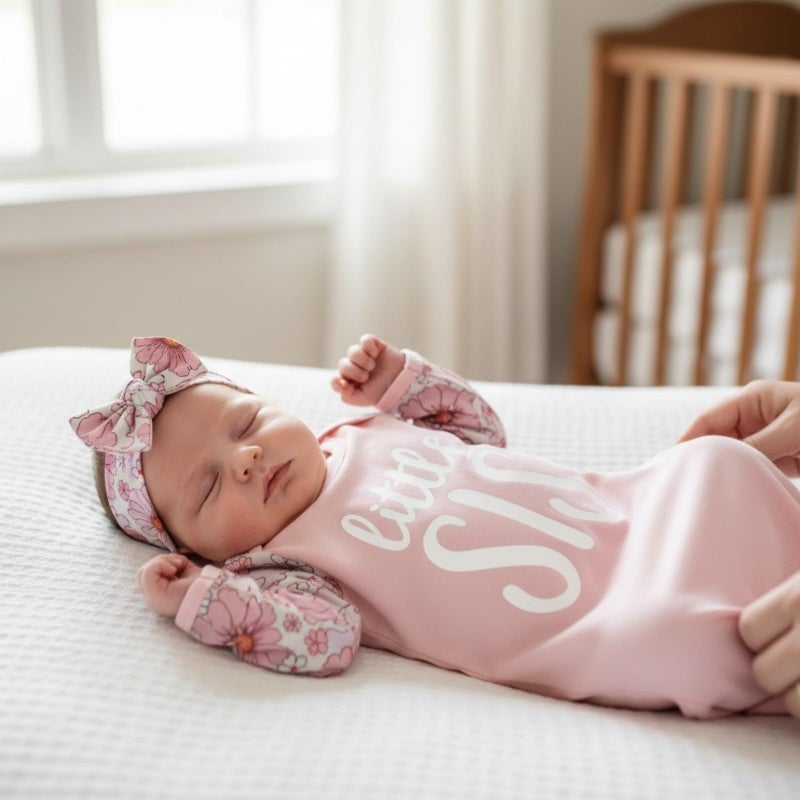 AMAWMW Newborn Baby Girl Floral Sleeper Gowns Little Sister Nightgown Outfit Baby Girl Shower Gifts Stuff Essential Item - Image 3