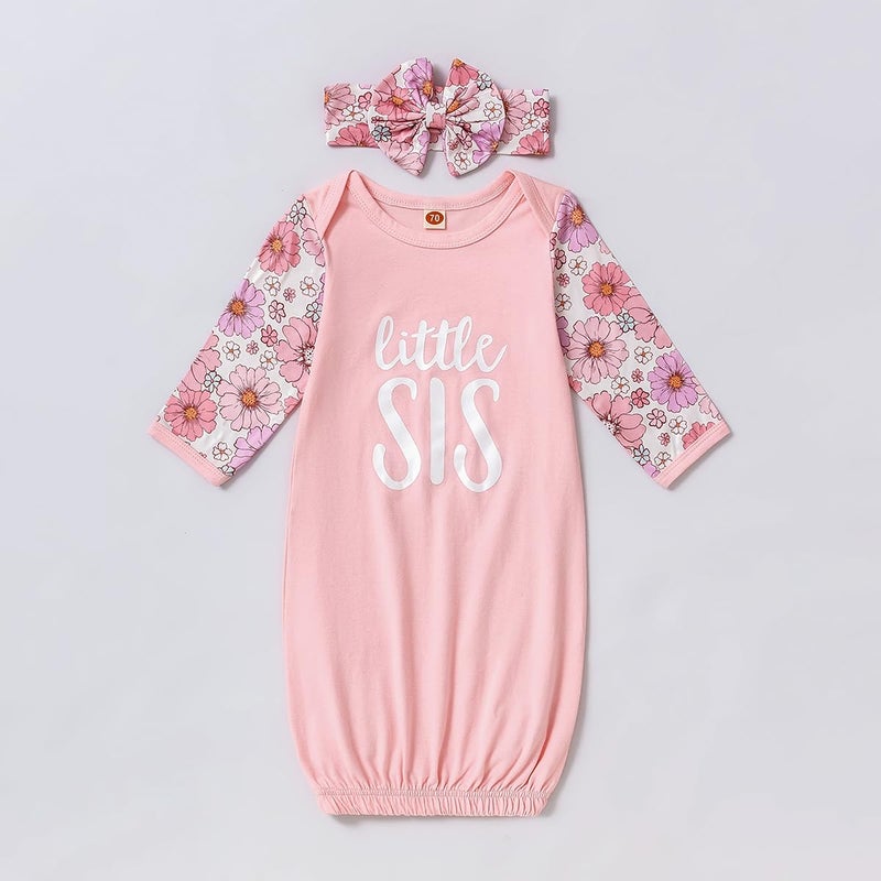 AMAWMW Newborn Baby Girl Floral Sleeper Gowns Little Sister Nightgown Outfit Baby Girl Shower Gifts Stuff Essential Item - Image 5